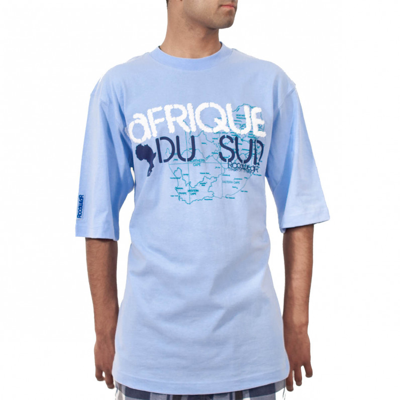 Men's African Continent Blue Short Sleeve Long T-Shirt