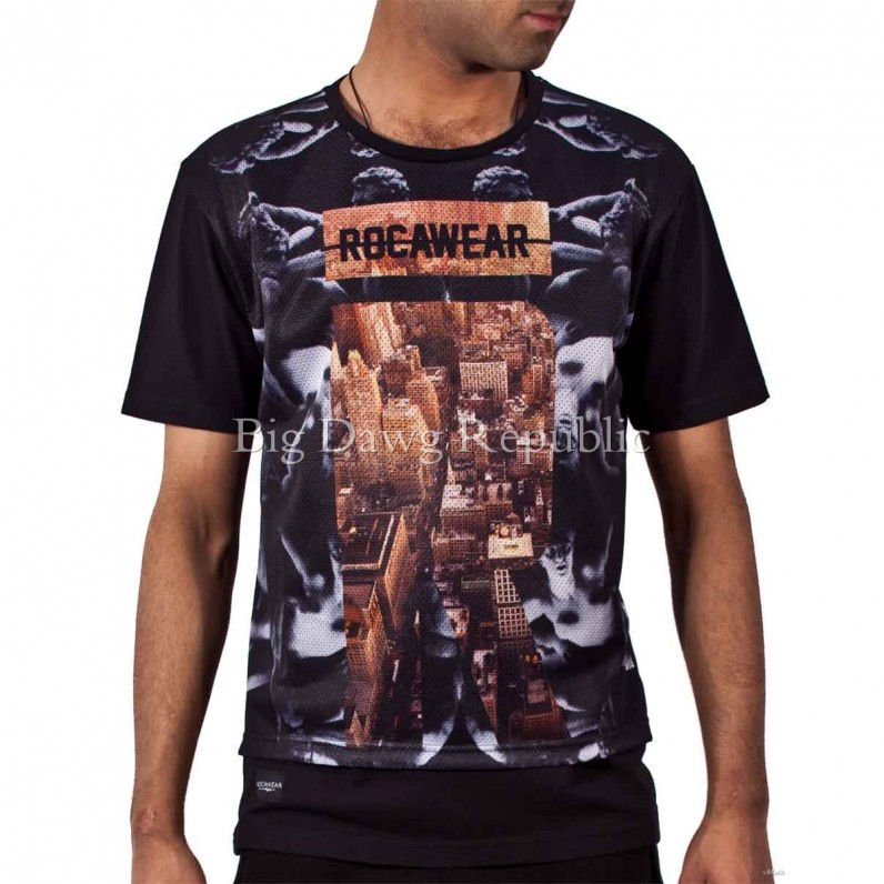 Men's Black Subliminal Sunrise Print Short Sleeve Cotton T-Shirt R039