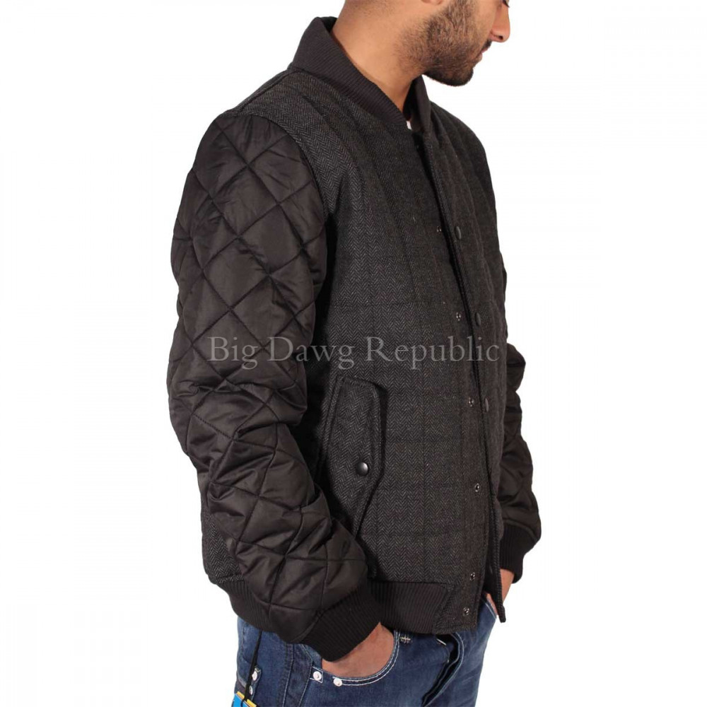 Color-Blocked Cotton-Padded Bomber Jacket for Men