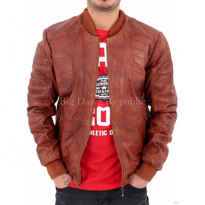 Men's 2455 Quilted Bomber Vintage Leather Jacket 