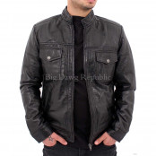 Black Biker Bomber Leather Jacket