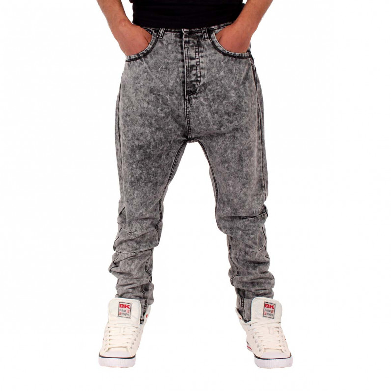 Men's Drop Crotch Acid Wash Tapered Jeans