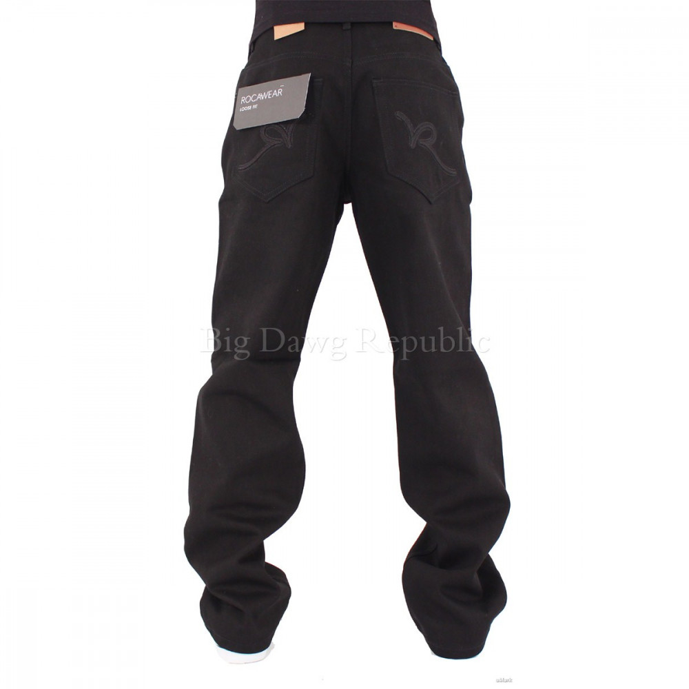 Rocawear Men's Double R Black Loose Fit Jeans