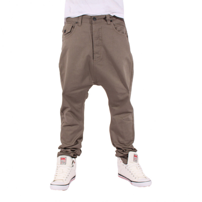 Men's Drop Crotch Taupe Tapered Chinos