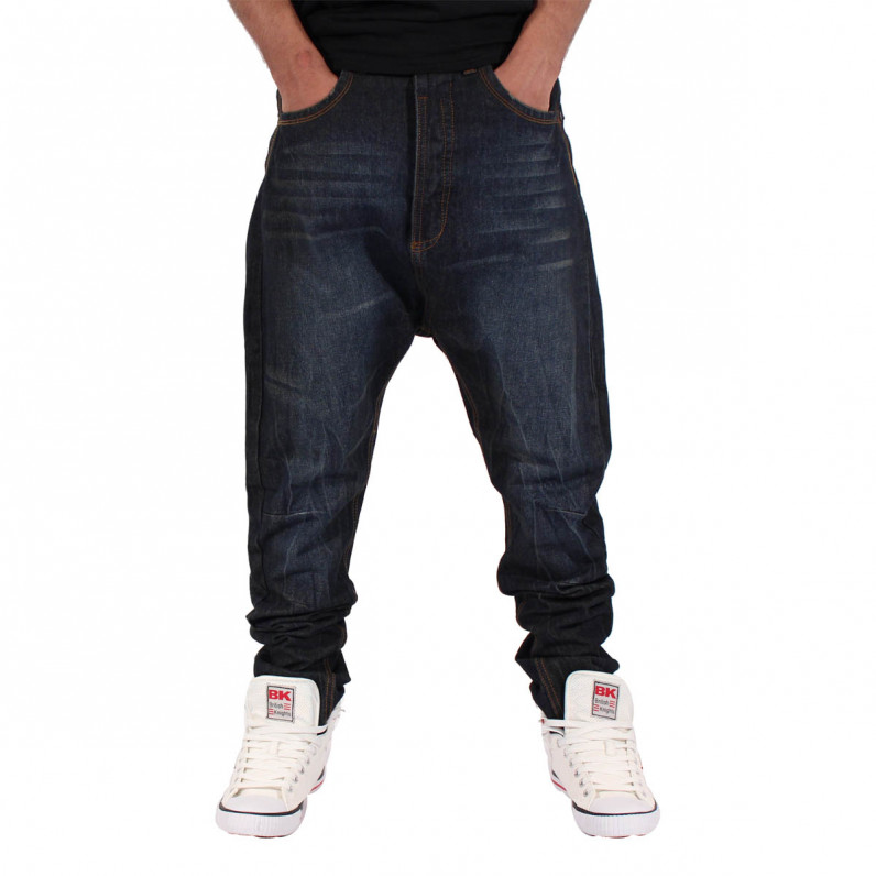 Men's Drop Crotch Vintage Wash Blue Tapered Jeans