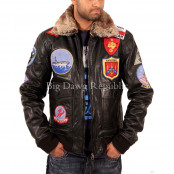 Black Bugatti Pilot Flying Leather Jacket 