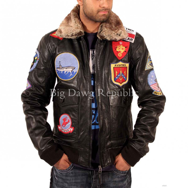 Black Bugatti Pilot Flying Leather Jacket 