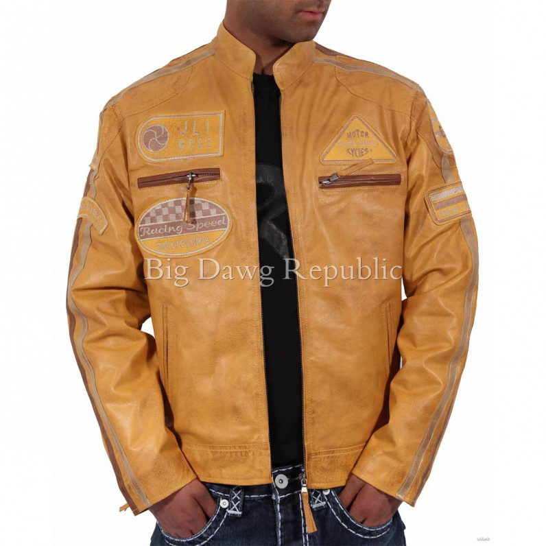 JLI Yellow Mode Retro Bikers Leather Jacket 