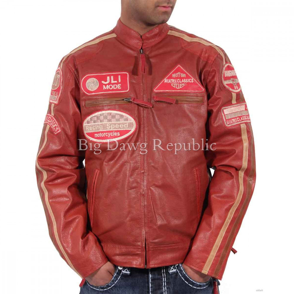 Aviatrix JLI Red Mode Retro Bikers Leather Jacket