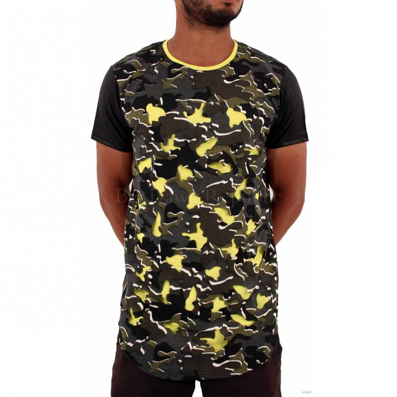 Men's Dark Yellow Army Camouflage Long Tee Shirts