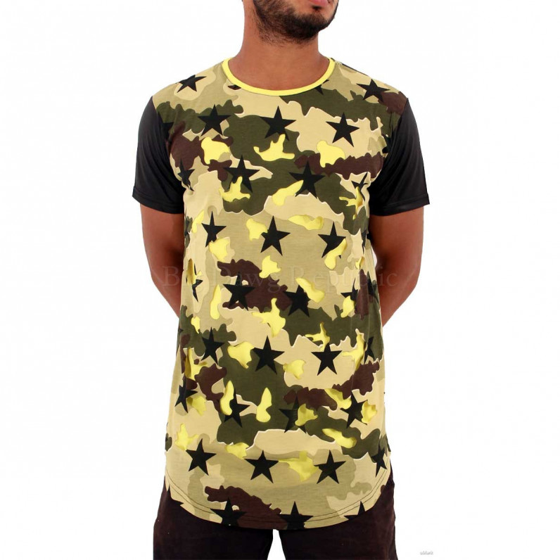 Men's Light Yellow Army Camouflage Long Tee Shirts