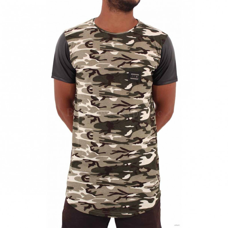 Men's Light Green Army Camouflage Long Tee Shirts
