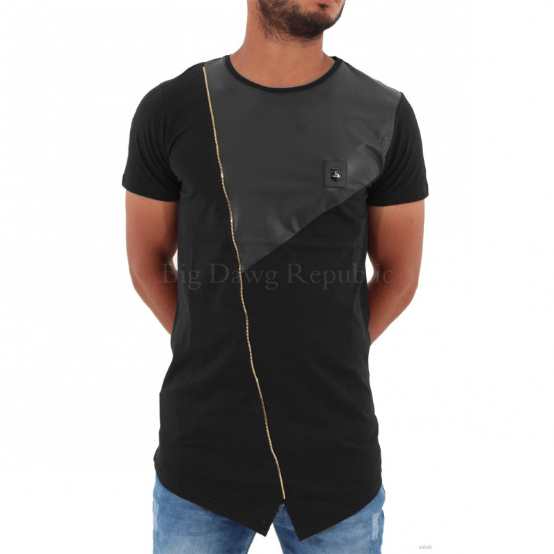 Men's Black Zip Long Star Hip Hop Tee Shirts