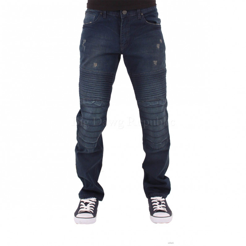 Men's Dark Wash Blue Frayed Jeans