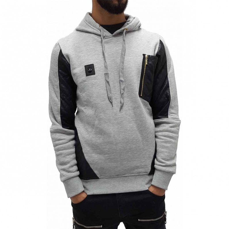 Men's Grey Long Fishtail Over Head Hoodie 1558