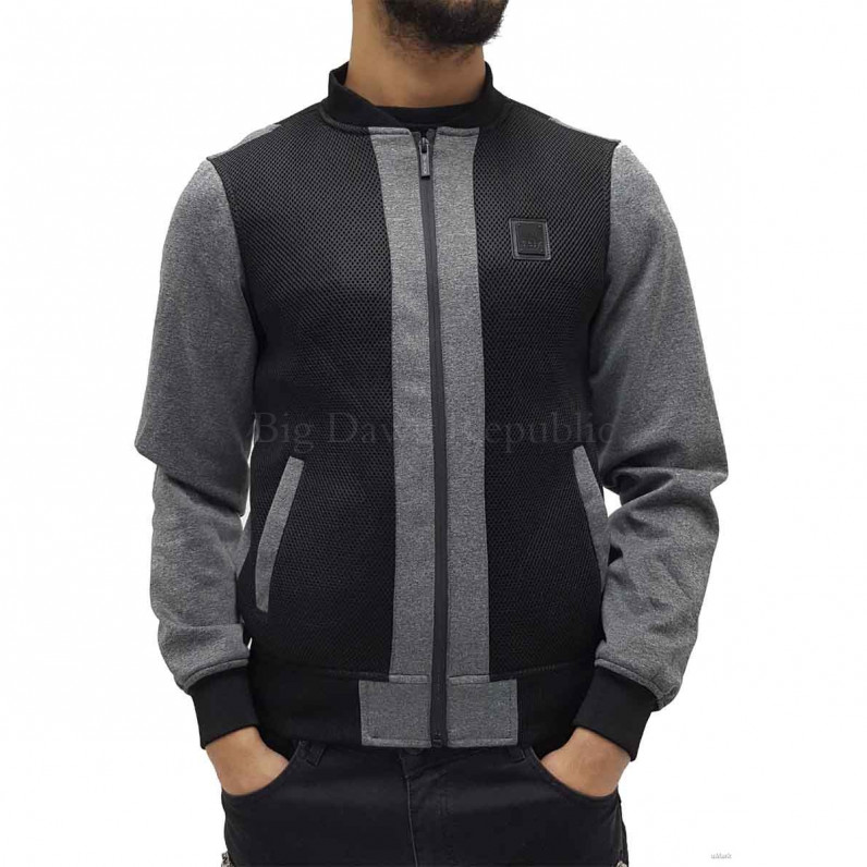 Men's Blade Mesh Texture Grey Harrington Style Zip Up Jacket