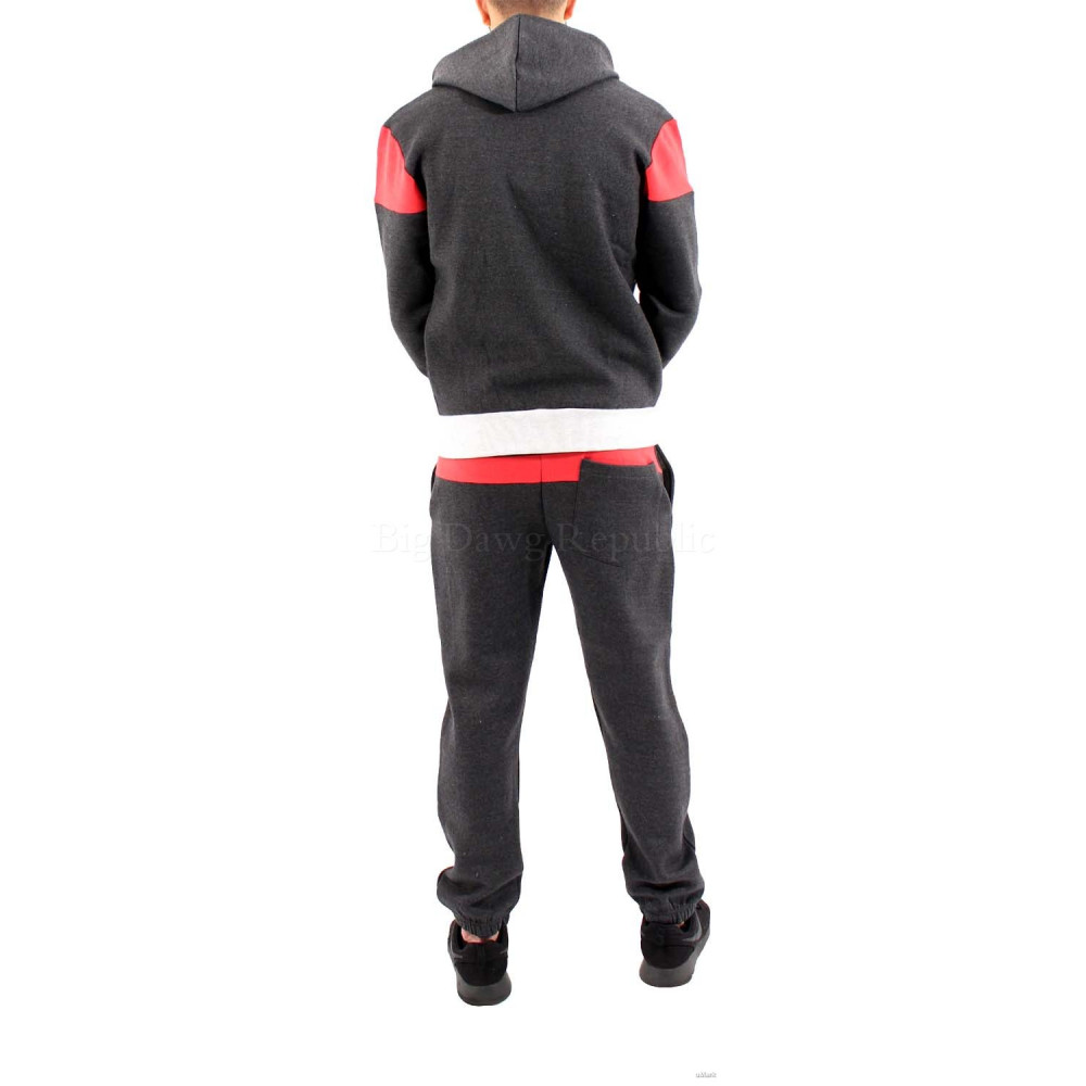 slogan print hooded tracksuit in charcoal