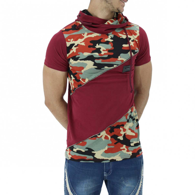 Men's Red Summer Cotton Camouflage Hoodie T-Shirts