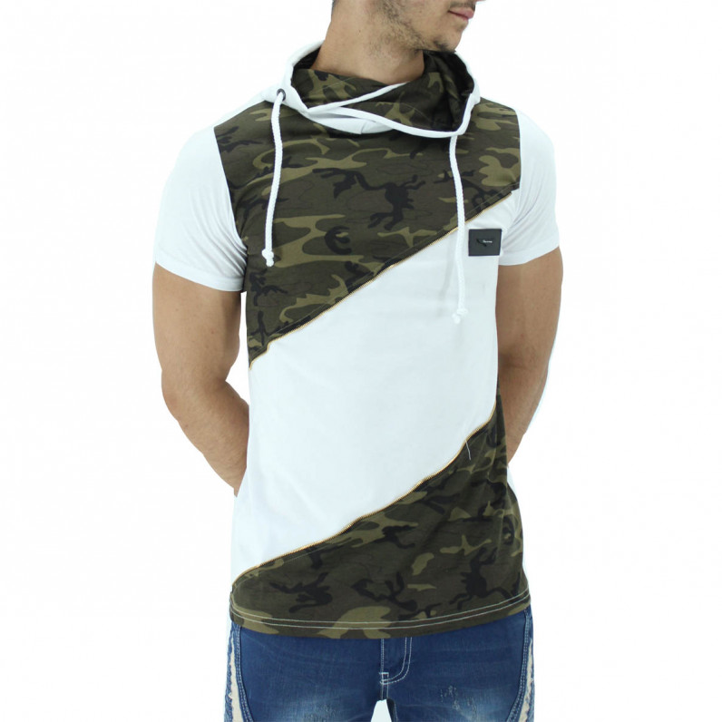 Men's White Summer Cotton Camouflage Hoodie T-Shirts