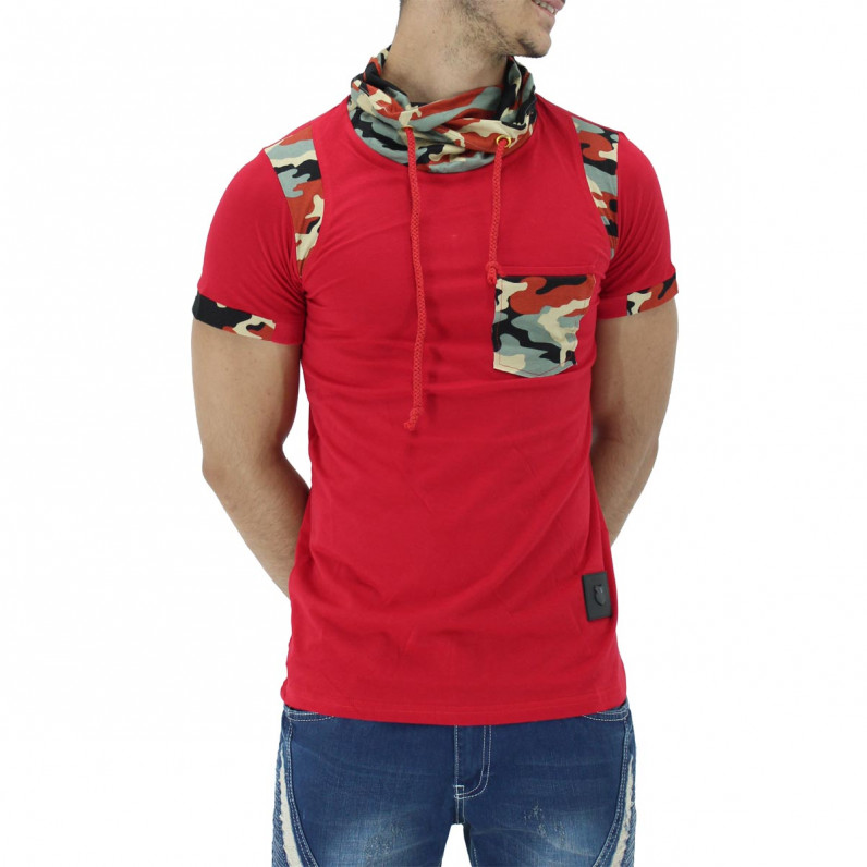 Men's Red Summer Cotton Turtle Neck Camouflage T-Shirts