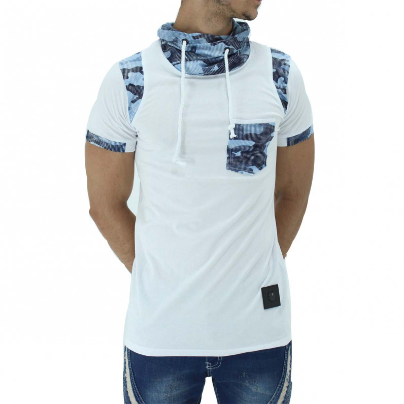 Men's White Summer Cotton Turtle Neck Camouflage T-Shirts