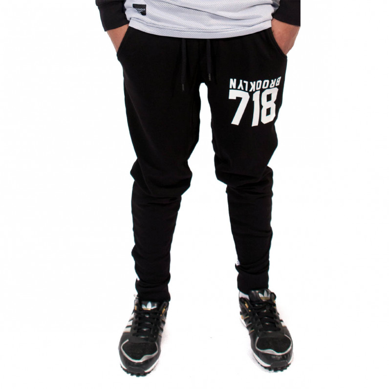 Black 718 Gold Slim Fit Jog Sweat Pants