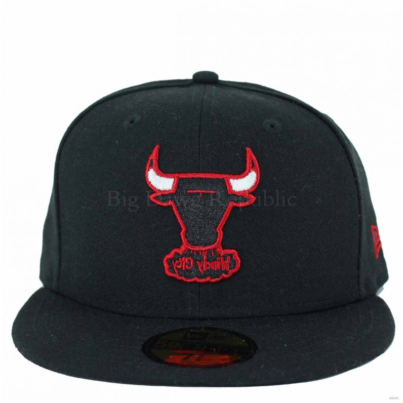 NBA 59Fifty Chicago Bulls WYB Windy City Black Fitted Baseball Caps 