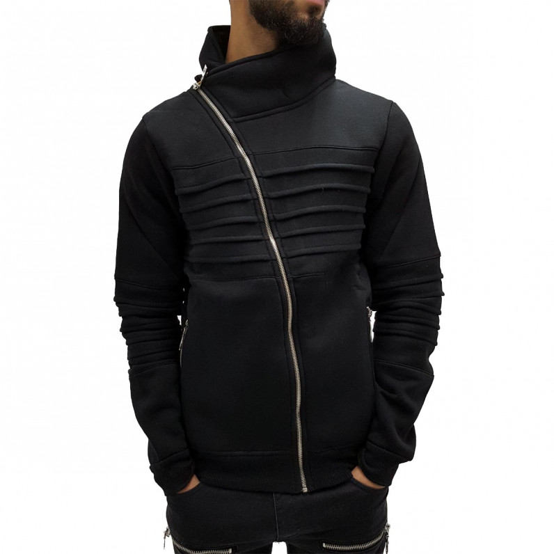 Men's Black Turtle Neck Zip Up Jacket