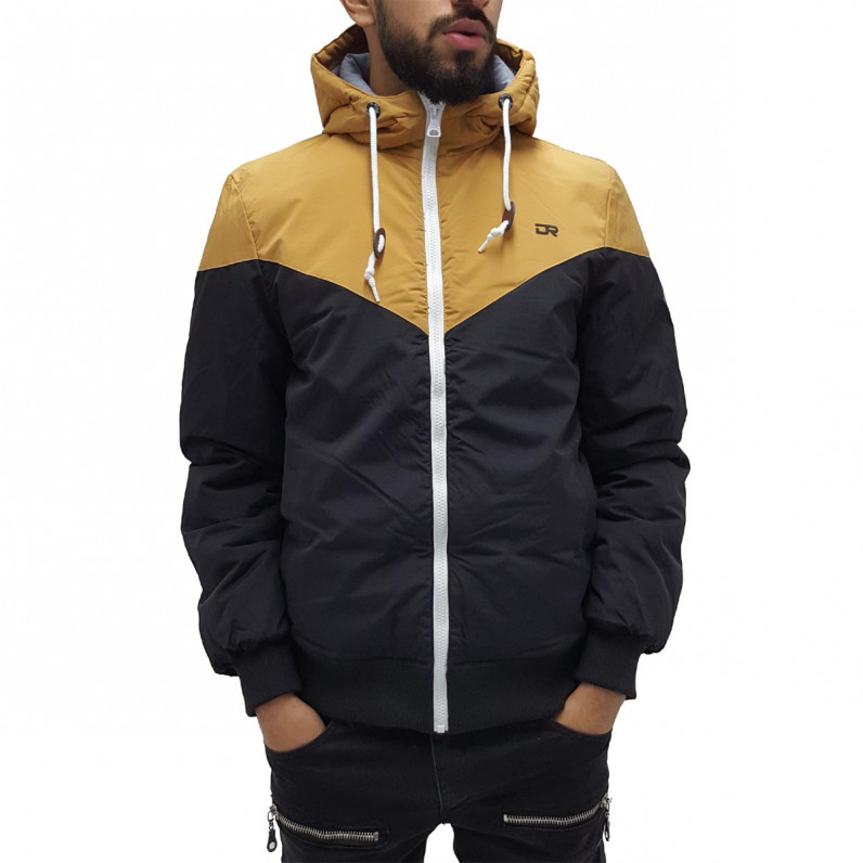 Men's Black Tan Padded Winter Hooded Jacket