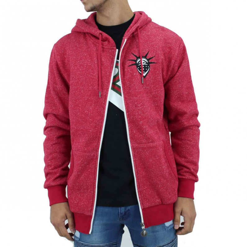 Men's Red Snowflake Zip Up Cotton Hoodie