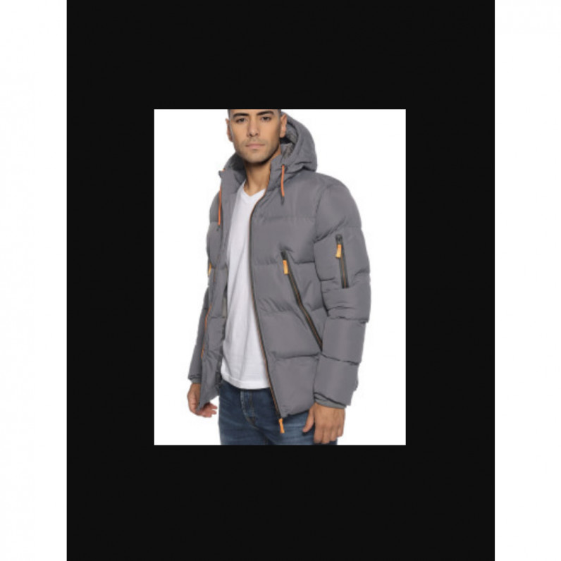 Men's Grey Puffer Hooded Padded Jacket HJO3