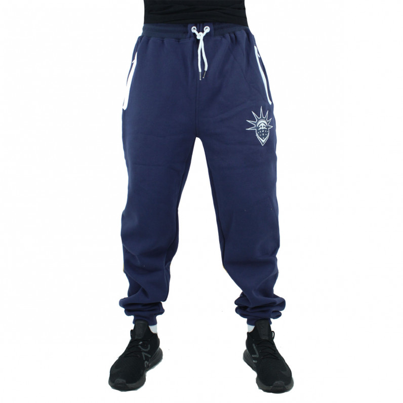 Men's Navy White Blue Cotton Loose Fit Jog Pants