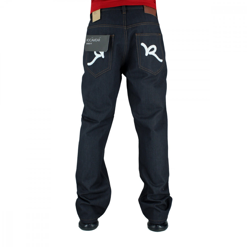 Rocawear Men's Double R Raw Japan Loose Fit Denim Jeans