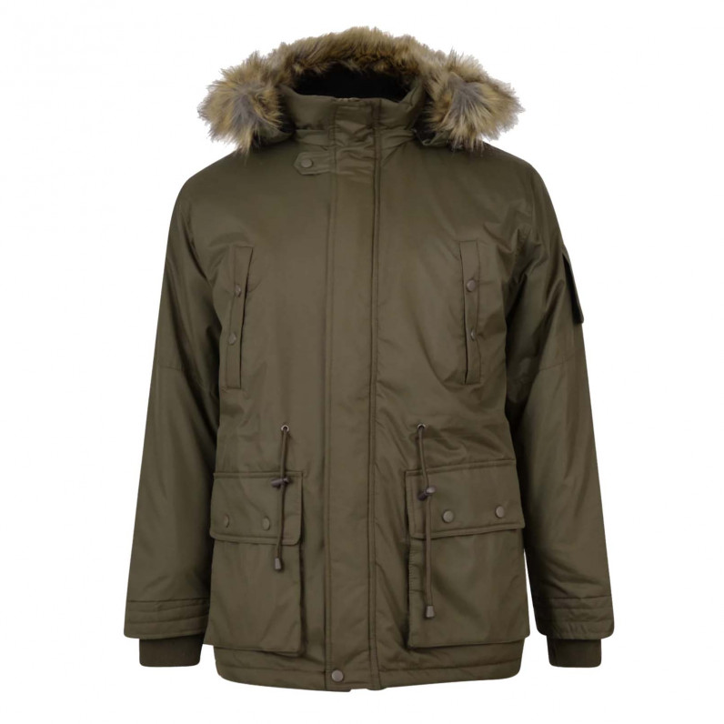 Men's Olive Milo Fishtail Parka Fur Trim Hooded Jacket