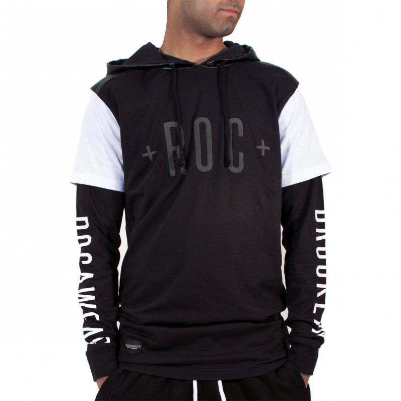 Men's Brooklyn Double Sleeve Long T-Shirt Hoodie with Side Zips R8