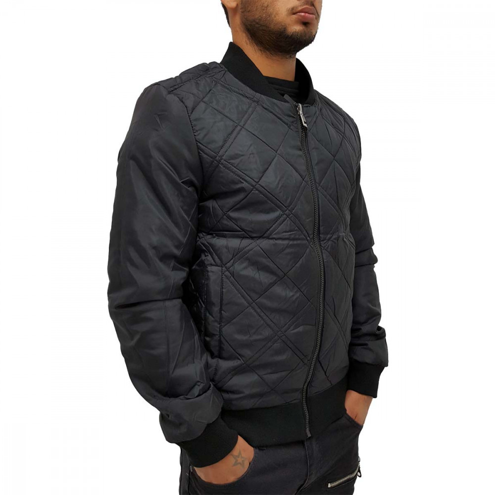 BDS Men's Black Cotton Quilted Reversible Bomber Baseball Jacket