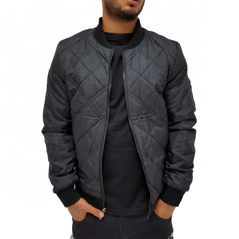 Men's Black Cotton Quilted Reversible Bomber Baseball Jacket