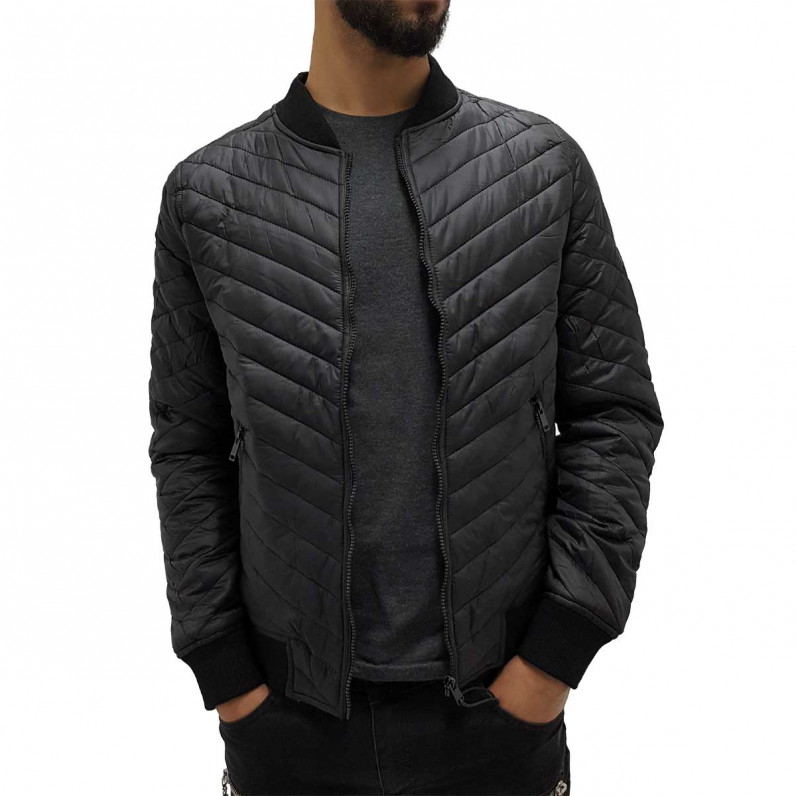 Men's Black Bomber Baseball Quilted Jacket