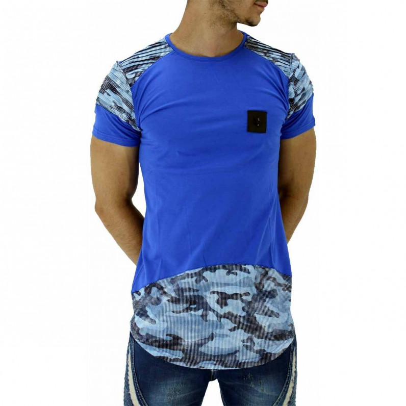 Men's Summer Cotton Blue Camouflage Longline T-Shirts