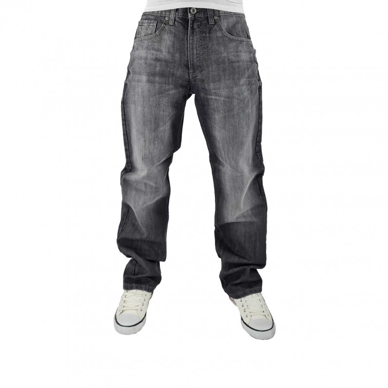 Men's ROC-76 Grey Wash Top Stitch Loose Fit Denim Jeans