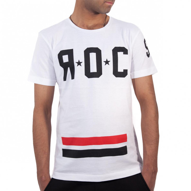 Men's Printed ROC Star & Stripes Psyop White Cotton T-Shirt R015