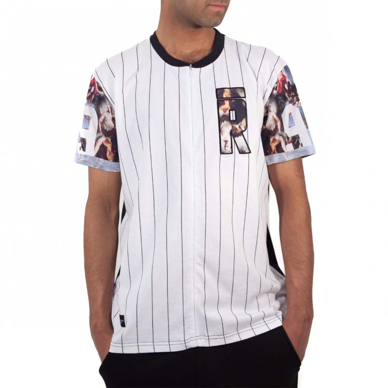Men's White Brooklyn Striped Racer Baseball Cotton T-Shirt R024