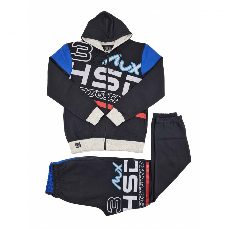 Men's Black Jayden Graphic Print Cotton Zip Up Tracksuit