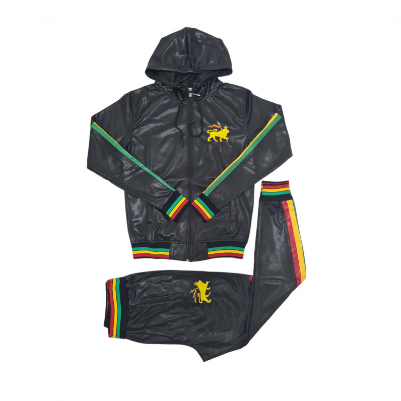 Men's Designer Rasta Urban Slayer Shiny Black Tracksuit