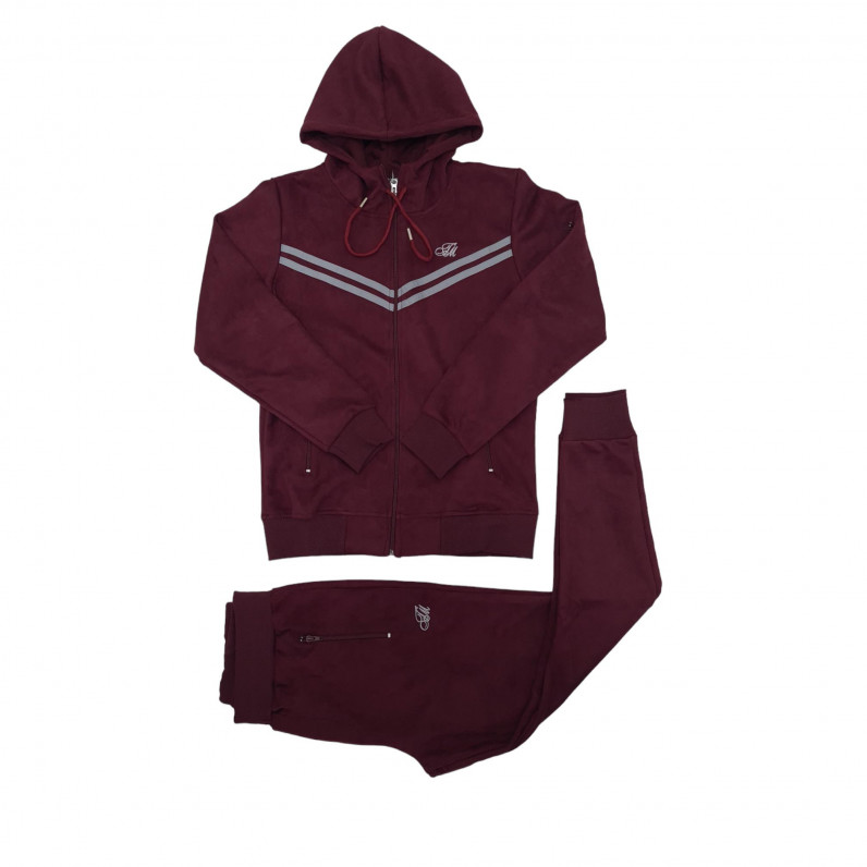 Men's Burgundy Urban Designer Tech Suede Velour Slim Fit Tracksuit