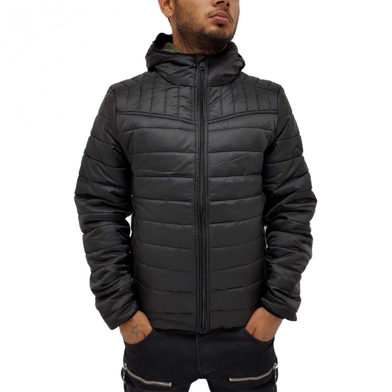 Men's Black Terrier Puffer Quilted Hooded Bomber Baseball Urban Jacket