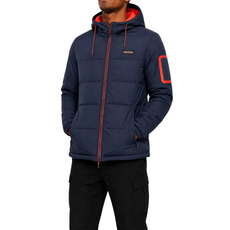 Men's Navy Urban Puffer Padded Funnel Neck Winter Hooded Jacket