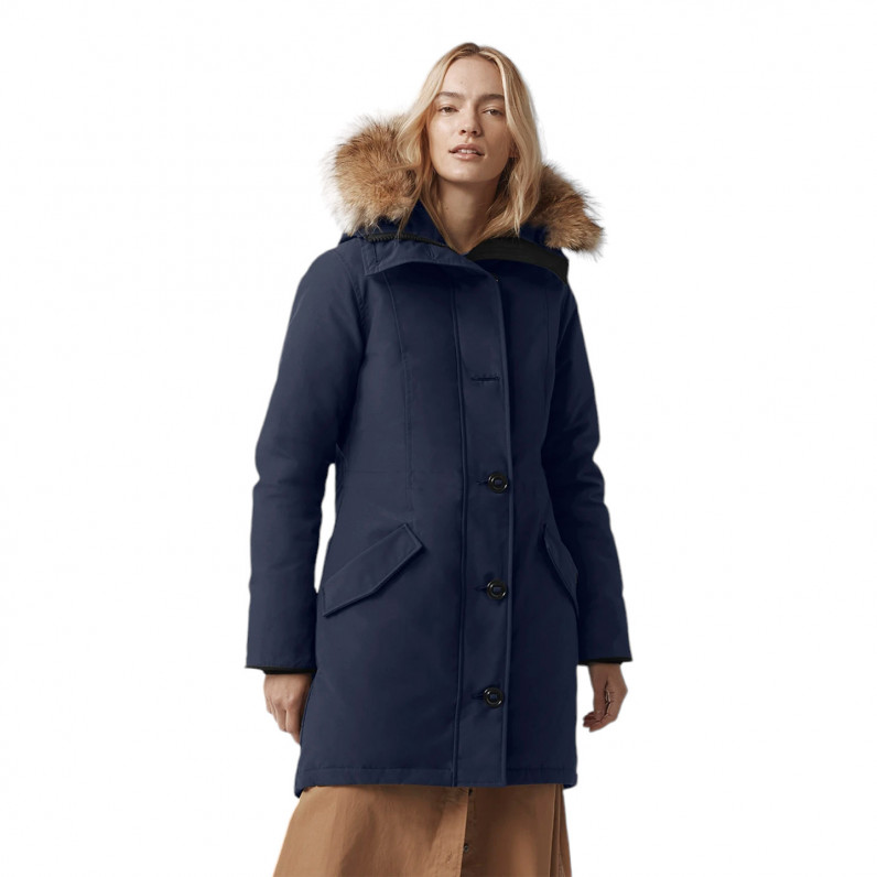 Ladies Navy Designer Urban Durable Warm Fur Trim Hooded Winter Artic Parka Jacket