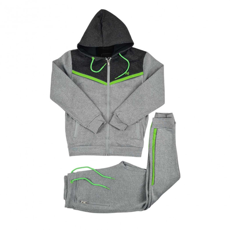 Boy's Unisex Designer Urban Heavy Thick Warm Fleece Tech Tracksuit, Grey Green