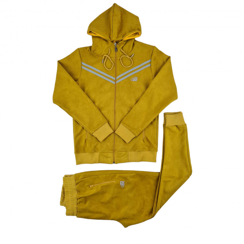 Men's Yellow Urban Designer Tech Suede Velour Slim Fit Tracksuit